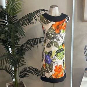 dressbarn Floral Print Mini Dress - Orange, Purple, Green